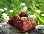 GARNET Orgone Pyramid - EMF Protection - Energy Healing Spiritual Gift - Energy Balancing Feng Shui Tool