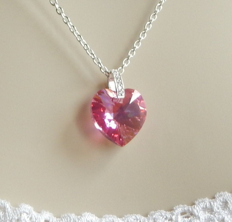Swarovski Pink Heart Necklace/Swarovski by michelletresbelle