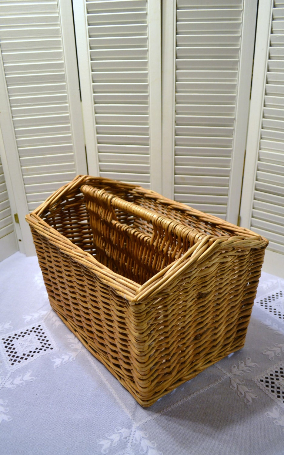 Vintage Wicker Magazine Rack Holder Natural Basket Storage PanchosPorch ...