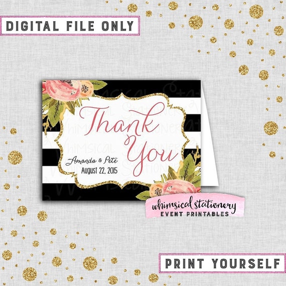 Wedding Thank You Card Black and White by WhimsicalStationery