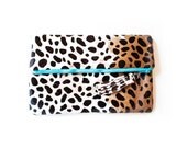 Leopard Leather Clutch, Wild Cheetah Fold Over Purse, Calf Hair Party Bag Leather Tassel, Small Wedding Gift, Animal Ipad Mini Pouch