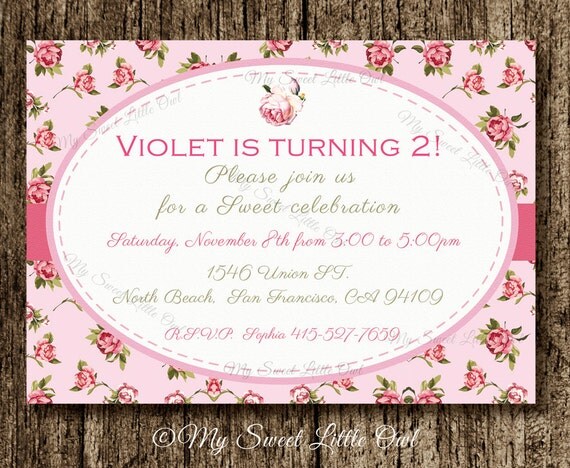 Shabby invitation - chic baby shower - pink chic invite - rose invitation - shabby birthday - shabby bridal shower invitation Il_570xn