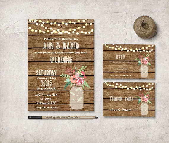 Rustic Wedding Invitation Printable Wedding Invitation Set