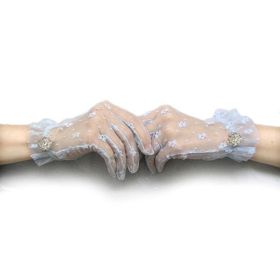 Blue Lace Gloves Light Blue Ruffles Gloves Wedding by curtainroad