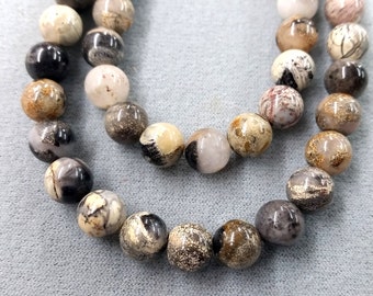 Silver Leaf Jasper Round Smooth Beads 15.5"