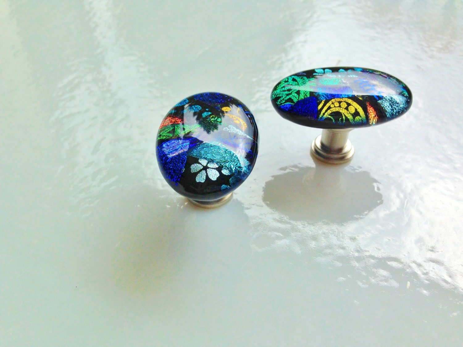 Dichroic Oval Fused Art Glass Pull or by Goldbeachglass