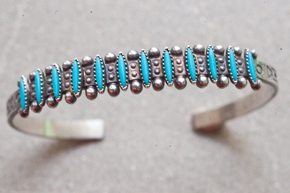 Zuni 925 Argent & Turquoise Petit Manchette 2 Rangée Bracelet