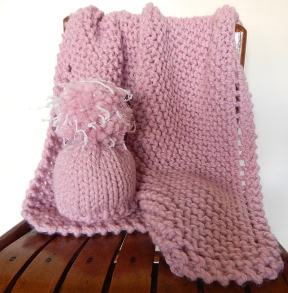 Newborn Hat and Blanket Set Knit Baby Blanket and by CdCkDesign