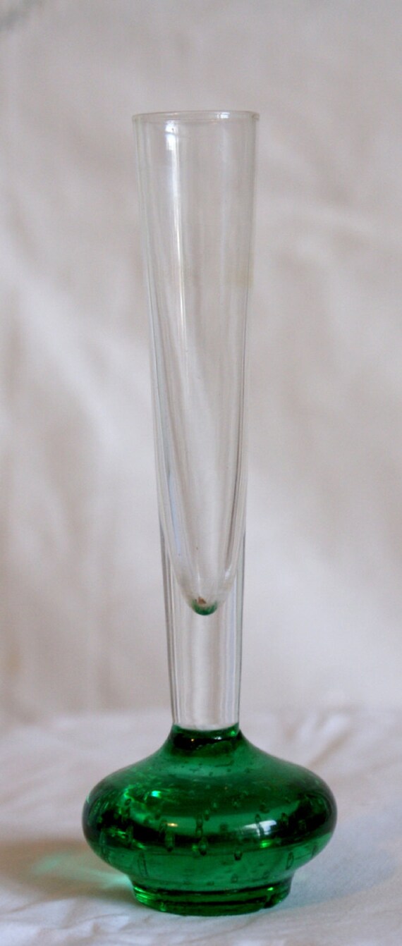 Glass Bud Vase green base with air bubbles Hand Made Vase