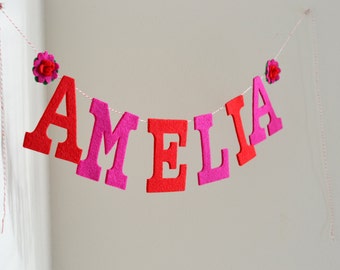 Custom Uppercase Felt Letters w/ Felt Flowers / Baby Name Banner Shower Smash Cake Prop Nursery Decor / Other Colors Options / 4" Uppers
