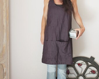 Cross back linen apron, Pinafore apron, Natural linen, Eco friendly