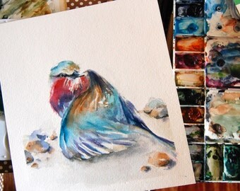 Lilac Bird Watercolor Painting, ORIGINAL Painting, Bird Watercolour Art
