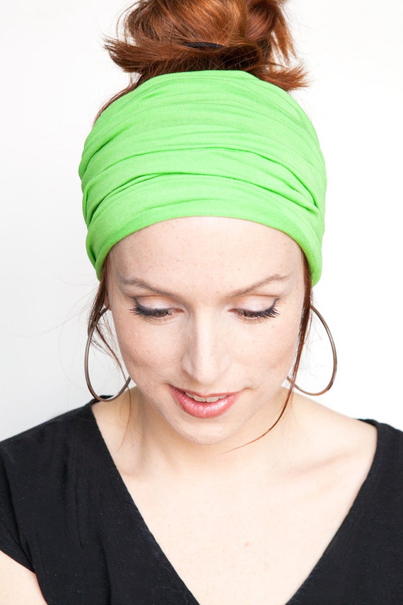 SALE Neon Green Headband Wide Headband Tube Headband Yoga