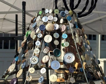 Metal Lamp Shade Frame Embellished with Buttons Swag Light Fixture