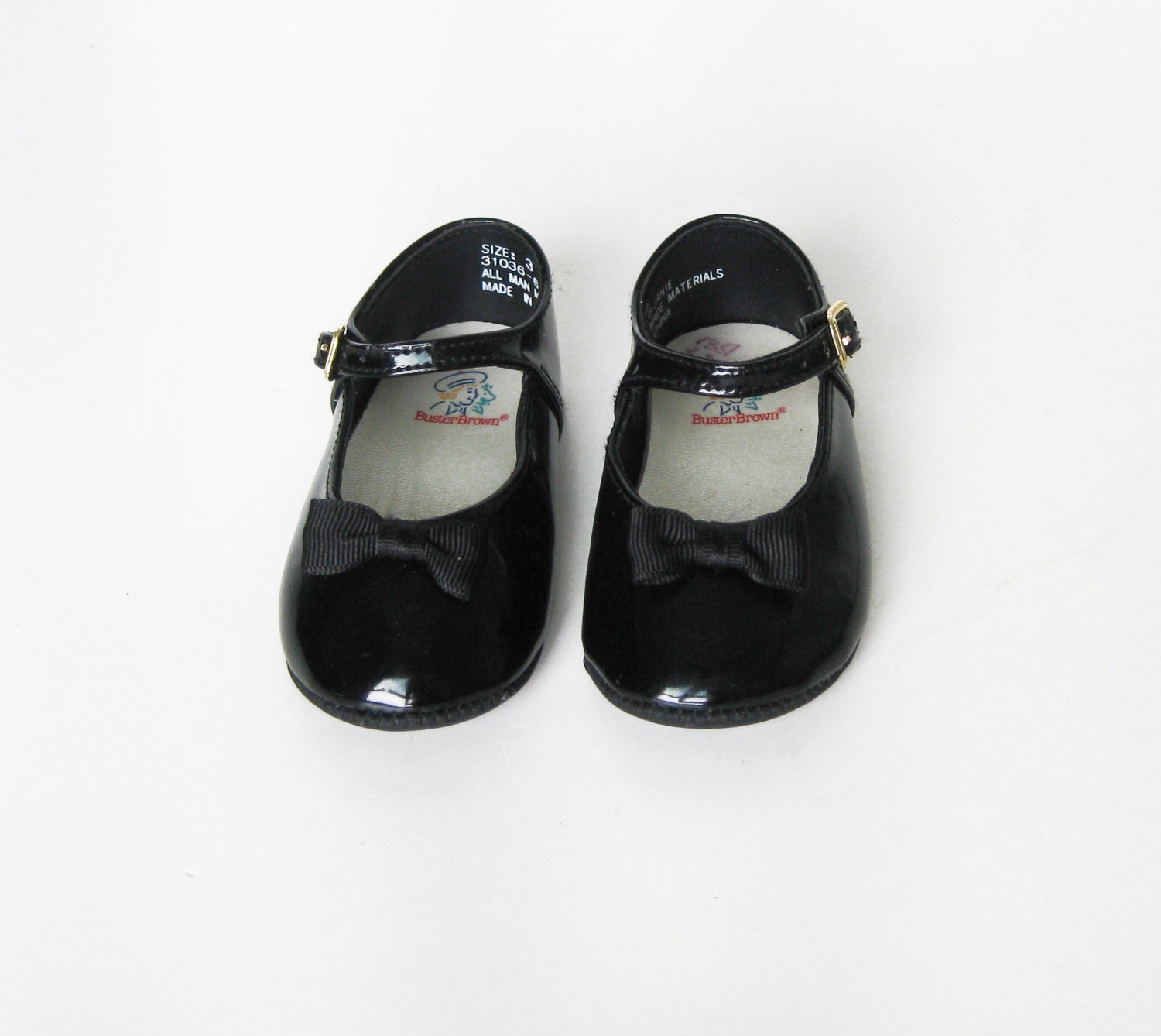Vintage Buster Brown Girl Black Mary Jane Shoes with Bows Baby