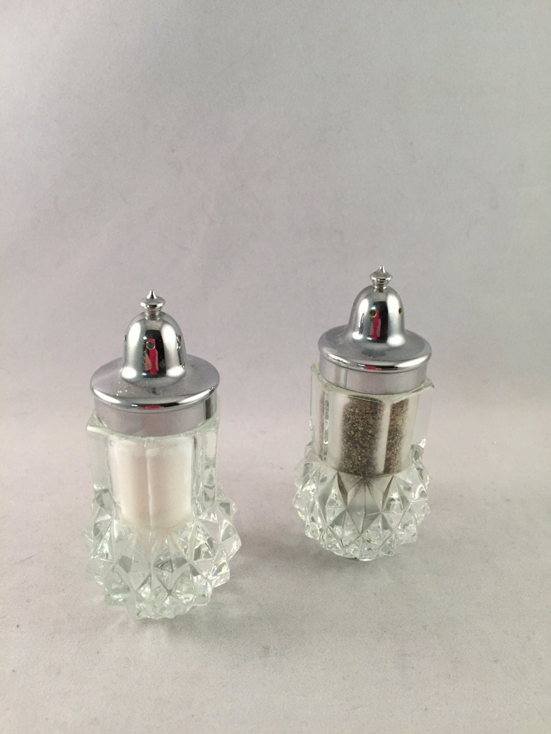 Vintage Diamond Cut Clear Glass Salt and Pepper Shakers Haute Juice