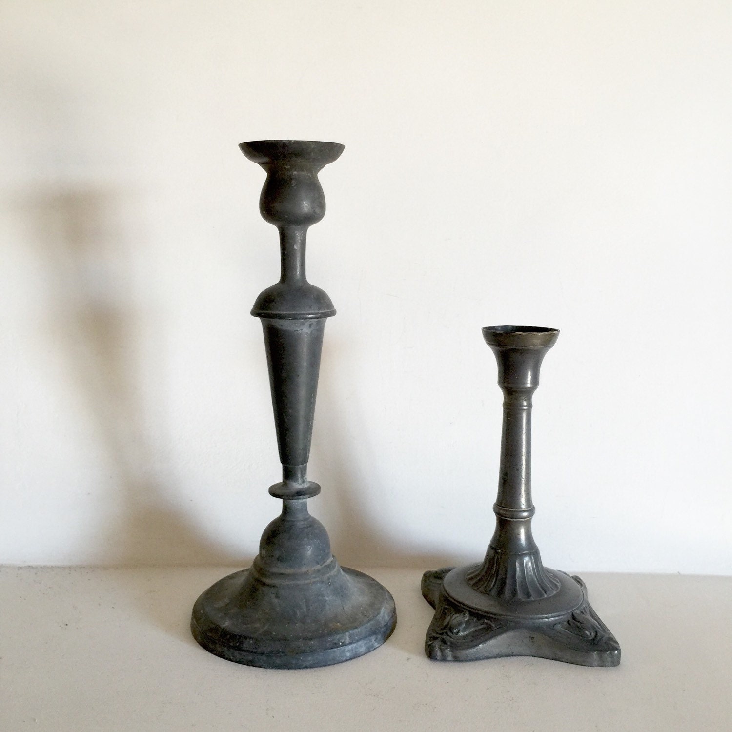 French Antique Candle Holders Pewter Collection by LaVieEnPastis
