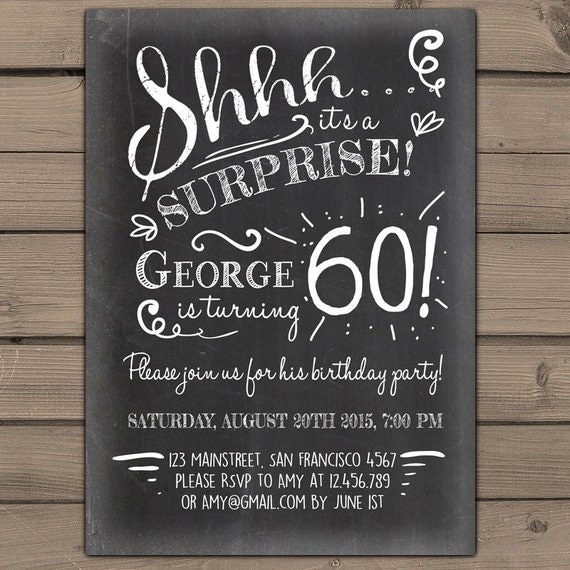 Surprise 60th Birthday Invitation Chalkboard Invitation 