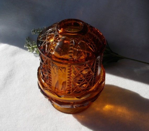 Vintage Candle Holder Fairy Light Candle Holder Amber Glass