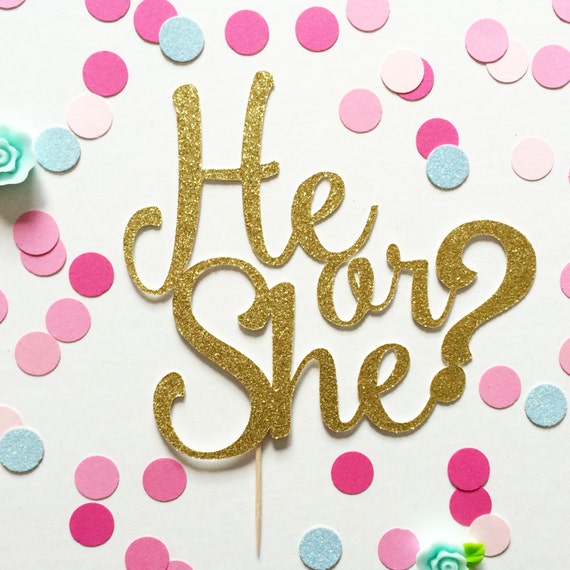 He or She Cake Topper Gender Reveal Cake Topper by