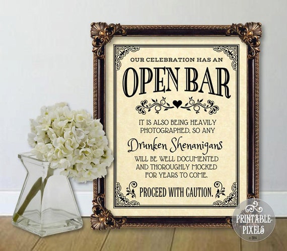 Open Bar Printable Sign 1A / Parchment / 5 by PrintablePixels