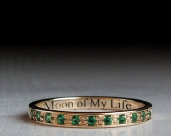 Gold Emerald half Eternity ring - game of thrones- moon of my life - daenerys - dothraki- my sun and stars- green stone - stacking band