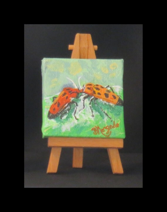 Beetle Fun Mini Painting With Easel Insect Canvas Painting