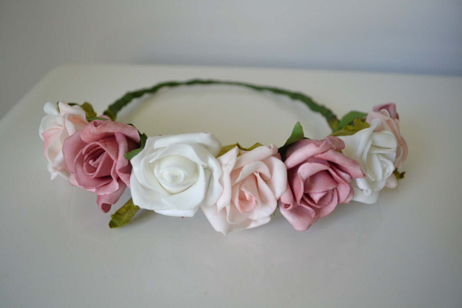 Pink And White Rose Flower Crown