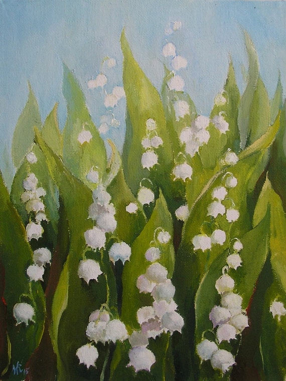 Lilies of the valley Painting original Flower oil by Mirabilitas