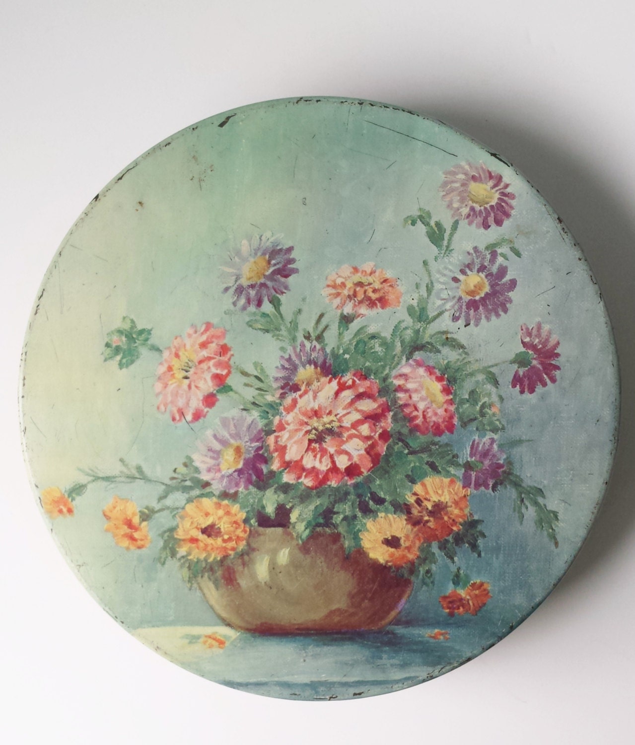 Vintage Collectible Metal Tin Container Decorative Tin Floral Container