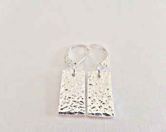 Silver rectangle earrings, Fine silver earrings, Hammered earrings, 925 earrings, Textured earrings, Silver dangle earrings, UK seller