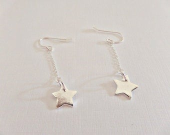 Silver star earrings, Star dangle earrings, Fine silver star earrings, Small star earrings, Star earrings, Fine silver earrings, UK seller