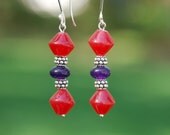 Red Jade & Purple Jade earrings and Sterling Silver and Bali Silver. Red Jade earrings. Purple jade earrings. Handmade Bali silver earrings Red Jade & Purple Jade earrings and Sterling Silver and Bali Silver. Red Jade earrings. Purple jade earrings. Handmade Bali silver earrings