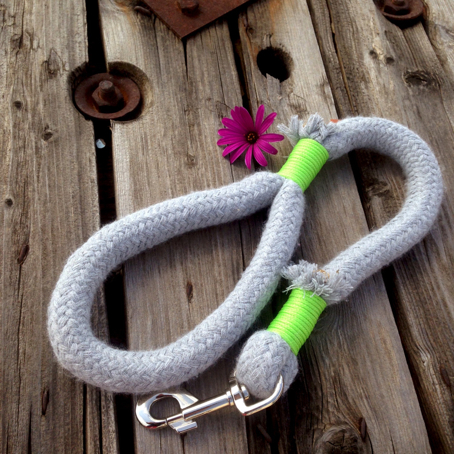 Short Rope dog leash. Grey Handmade Stylish 20mm thick rope