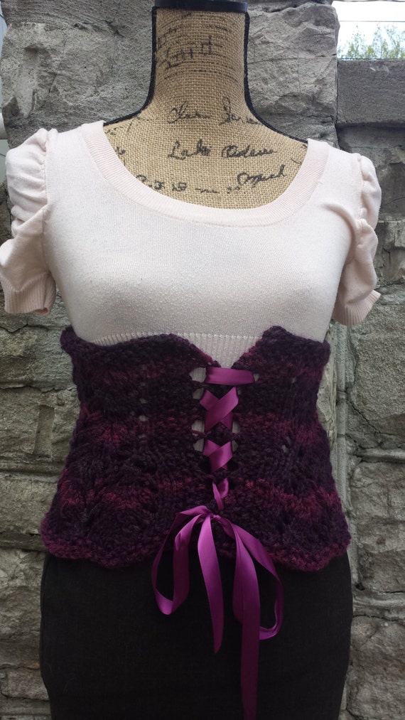 Pink and Purple Victorian style Lace-Up Corset // Hand Knitted Waist Cincher // Pin-Up Girdle Corselet Top // Steampunk Underbust Corset by TheMadMissMoxie steampunk buy now online Pink and Purple Victorian style Lace-Up Corset // Hand Knitted Waist Cincher // Pin-Up Girdle Corselet Top // Steampunk Underbust Corset by TheMadMissMoxie steampunk buy now online
