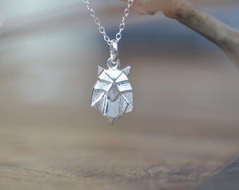 Sterling Silver Origami OWL Necklace, Origami Animal Jewelry, Origami Jewelry, Jamber Jewels 925