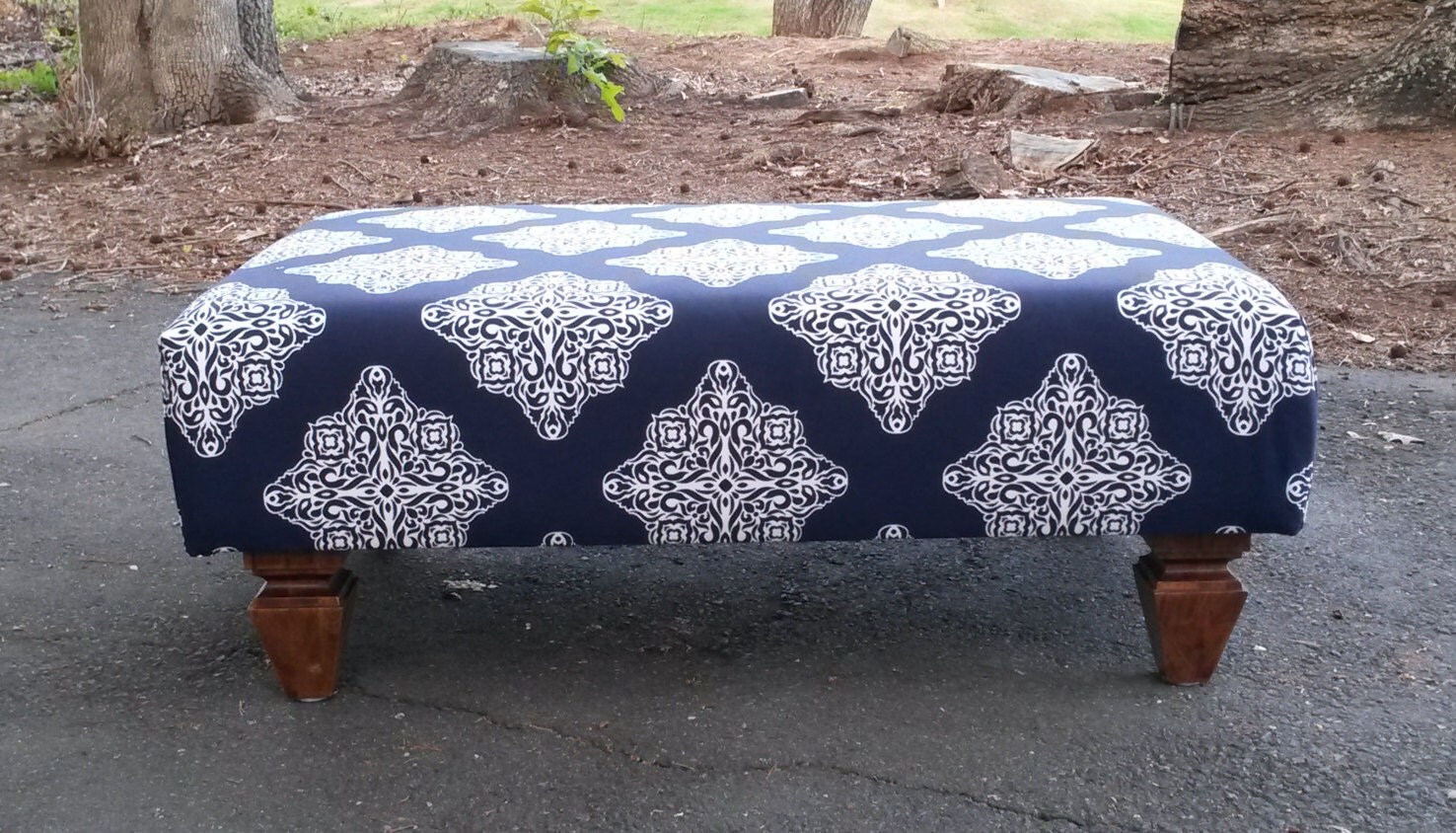 Upholstered Ottoman Coffee Table Navy and White