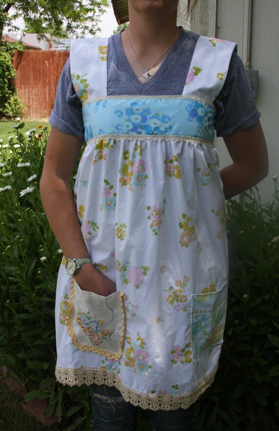 Pinafore apron made from vintage linens. Style