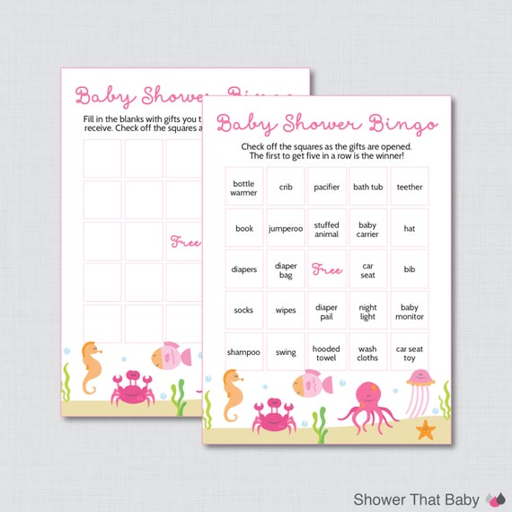 Under the Sea Baby Shower Bingo Cards in Pink Printable