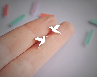 Sterling Silver Hummingbird Stud Earrings