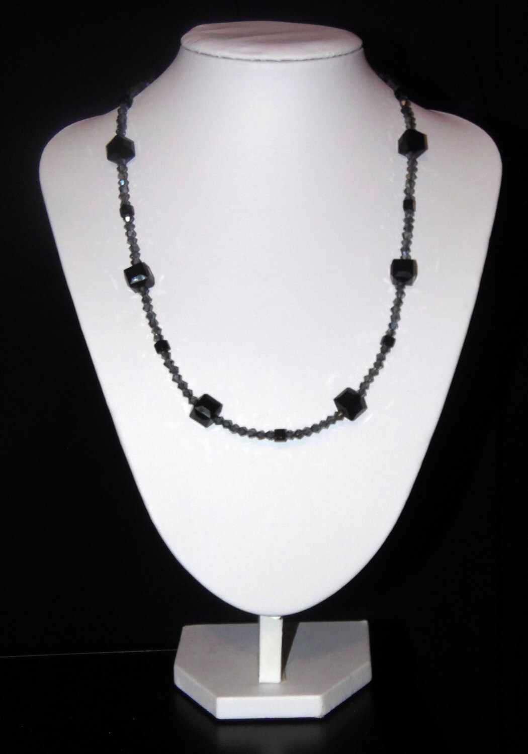 Black Crystal Beaded Necklace black crystal by CathyCreativeCorner