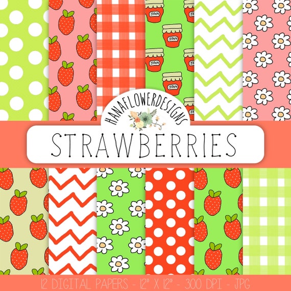 Strawberry digital paper: Strawberries by hanaflowerdesigns