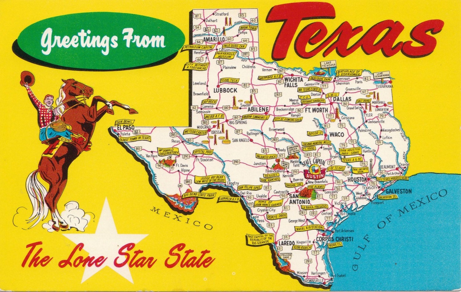 Vintage Texas postcard with state map by TheVintageMapShop on Etsy