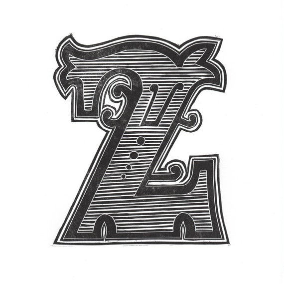 A4 Industrial Alphabet Linocut Print Letter by TheTravellingPress