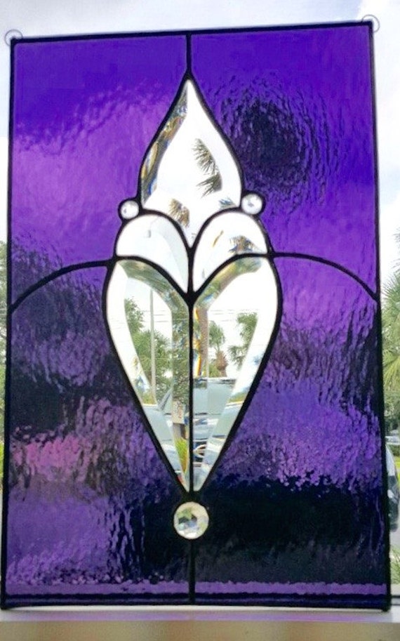 Stunning Purple Double Rolled Stained Glass Panel Large