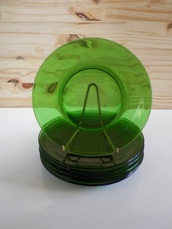 4 dessert plates mark VERECO green glass Made in France 1960