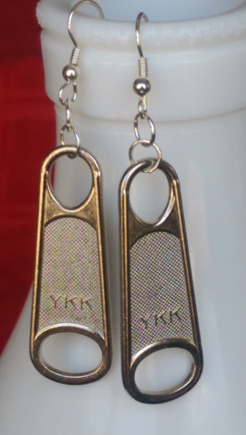 Zipper pull earrings real zippers dangle novelty jewelry
