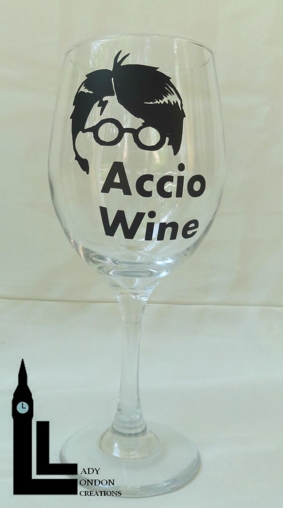 Harry Potter wine glass Accio Wine by LadyLondonCreations on Etsy