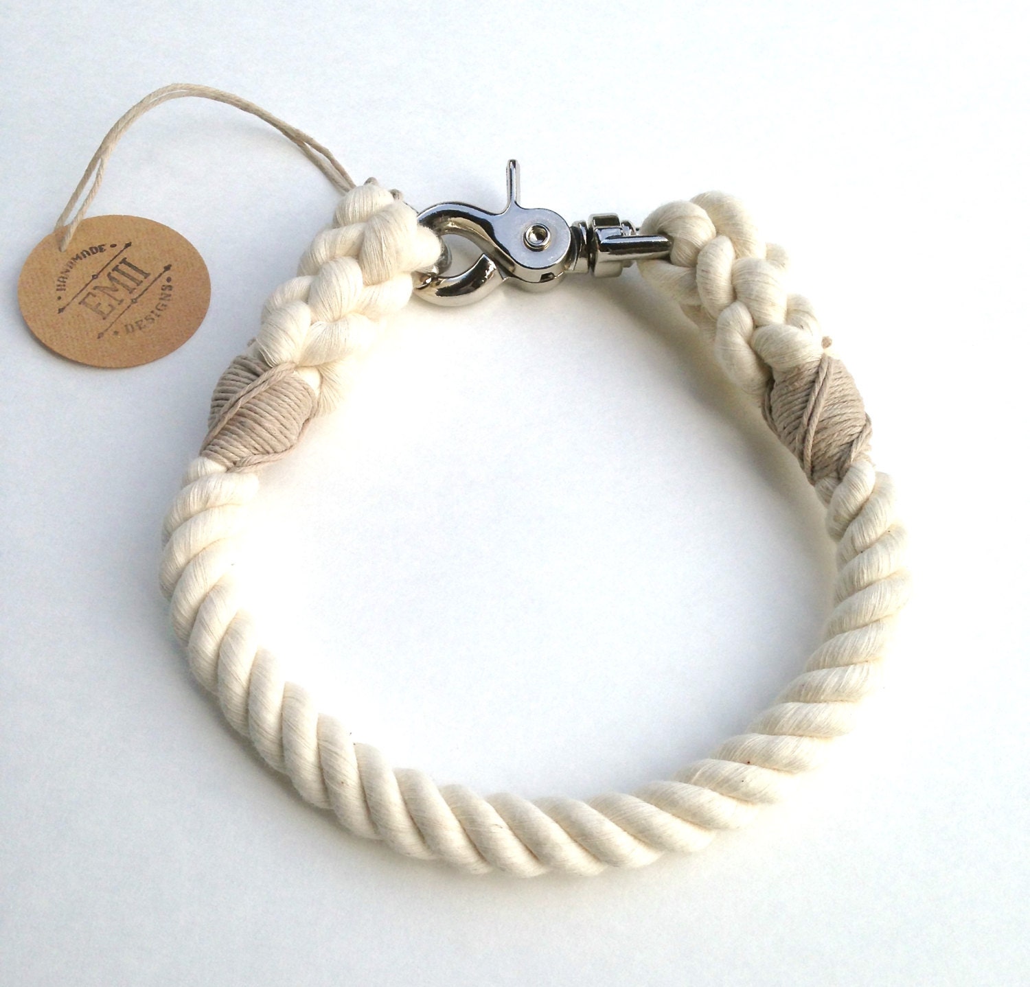 Natural Rope Dog Collar Non Choke Collar by EmiiDesignsStudio