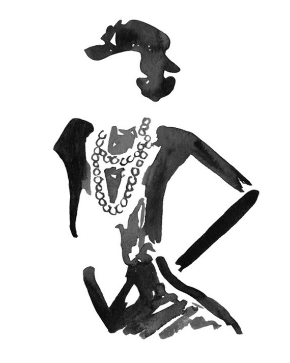 Items similar to ICON: Hand Painted Coco Chanel Fashion Illustration ...